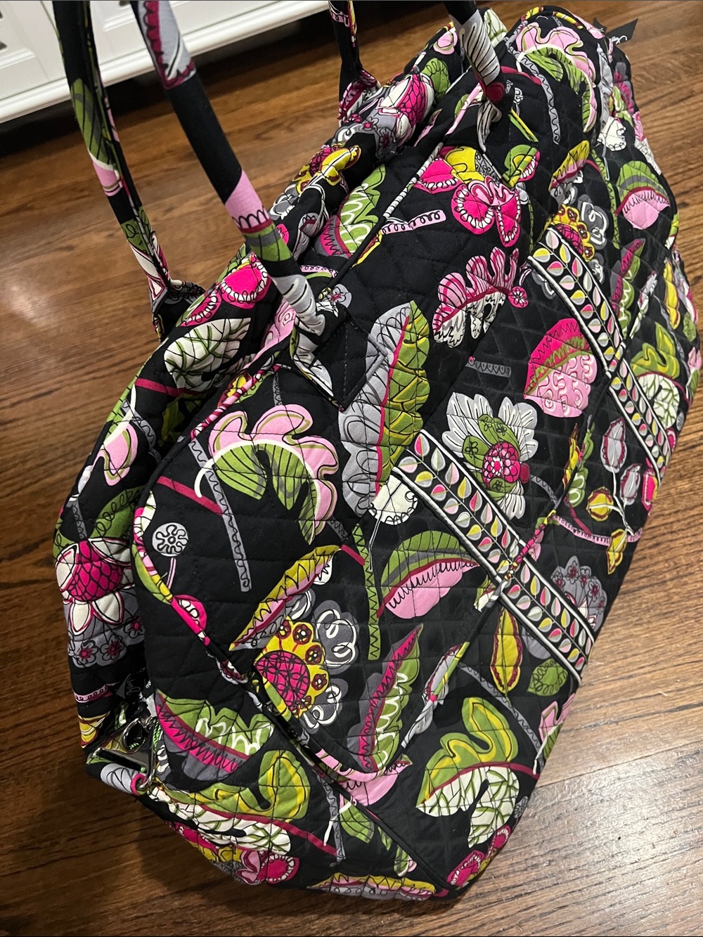 Vera Bradley Grand Traveler Duffel with Pink & Green Floral Moon Blooms Print